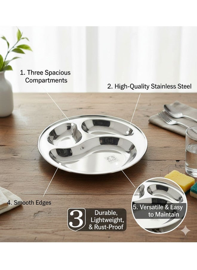 Nyra Kitchenware Steel 3-Compartment Stainless Steel Dishwasher Safe Plate - Image 5